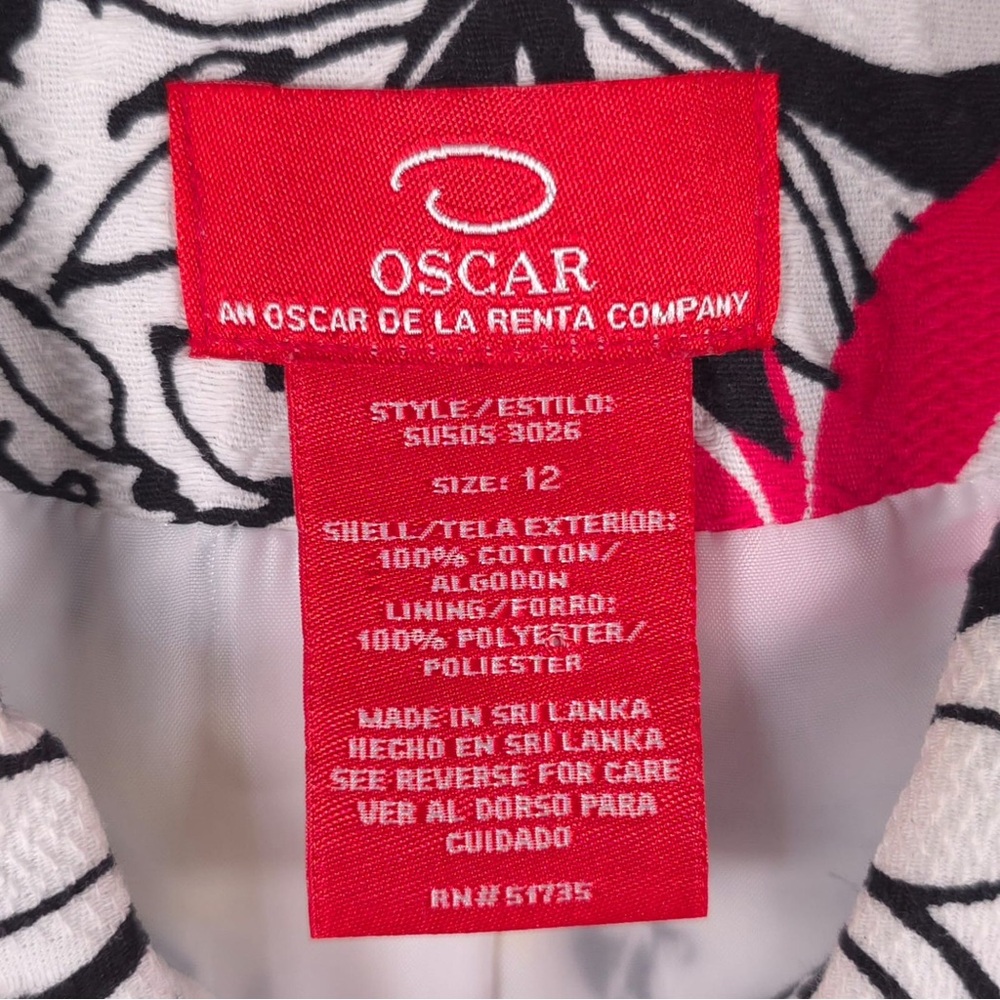 OSCAR DE LA RENTA Full Zip Floral Blazer Jacket Cotton Size 12 White Multicolor - Picture 2 of 13